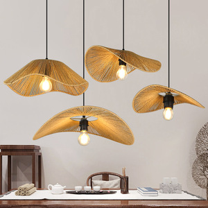Bamboo Woven Pendant Light Round <b>E26</b> Led <b>Bulb</b> Single Head Chandelier For Living Room Home Decor - Product Image 1