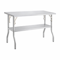 Table de travail industrielle pliable robuste avec cadre stable en acier inoxydable et pieds renforcés pour la restauration et la cuisine