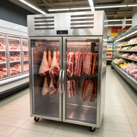 Réfrigérateur commercial YueCool pour cuisine professionnelle, vitrine à viande suspendue, 2 portes, en acier inoxydable et verre, pour présentation de bœuf