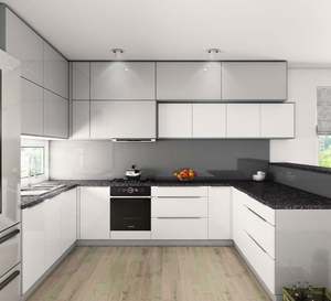 Gabinetes de Cocina Modulares Modernos Personalizados en Forma de U, Gabinetes de Madera Pintados con Laca para Colgar en la Pared, para Hospitales, Villas, Centros Comerciales y Apartamentos - Product Image 1