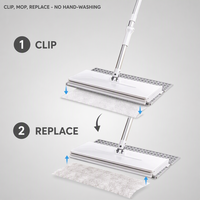 Serpillère à clipser grande taille avec manche télescopique en acier inoxydable pour usage domestique, jetable, sans lavage à la main, serpillère plate