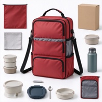Sac à déjeuner pour pique-nique avec trois compartiments de rangement, accès latéral et bandoulière pour contenants alimentaires et repas en plein air