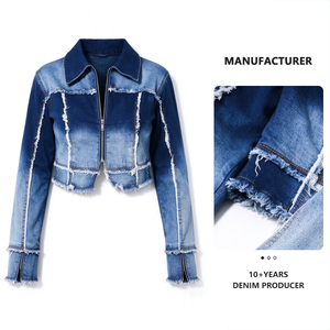 Giacca in Denim Sfumato Personalizzata OEM ODM, Produzione Diretta, Dettaglio Bordo Grezzo, Manica Lunga per Donna - Product Image 3