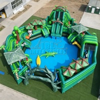 Parc aquatique gonflable géant CE Tropical Jungle en PVC pour enfants et adultes, idéal pour la location de fêtes en extérieur