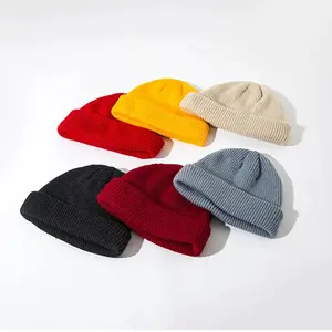 Wholesale in stock Custom Logo Printed Unisex Pure Color Winter beanies Knitted hats