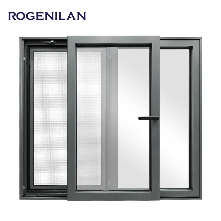 ROGENILAN Professional Design Customizable Double Glazed Window Aluminium Thermal Break Casement Windows With Screen