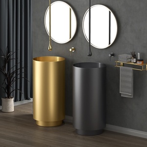 Évier de lavabo à colonne monté au sol en acier inoxydable SUS304 de haute qualité avec égouttoir pop-up pour salles de bain d'appartement, bar, hôtel - Product Image 6
