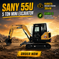 Modèle 2026 le plus récent SANY 55U – Excavatrice neuve et d'occasion de 5,5 tonnes avec certifications CE/EPA – SANY 55C, 60C, 75C, 55U d'occasion à prix réduit à vendre