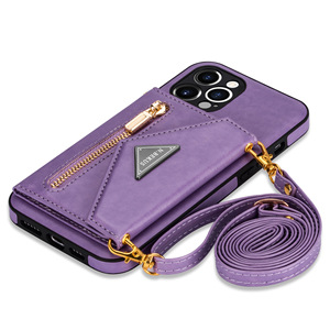 Fente pour carte PU étui de téléphone portable fermeture éclair portefeuille sac à main étui de téléphone bandoulière étui de téléphone portable pour <span class=keywords><strong>iphone</strong></span> 16 15 14 13 <span class=keywords><strong>12</strong></span> - Product Image 5