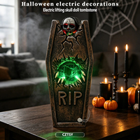 Décoration d'Halloween : Poupée Crâne Électrique Réglable en Hauteur avec Effets Lumineux et Sonores, Contrôle Sonore, pour Maison Hantée