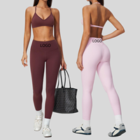 Ensemble de yoga 2 pièces pour femme : Soutien-gorge de sport à fines bretelles col en V et Legging taille haute – Tenue d'entraînement personnalisable avec logo pour fitness et gym