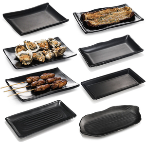 Hot Selling Tableware Rectangular Black Colored Melamine Slate Plate For Restaurant