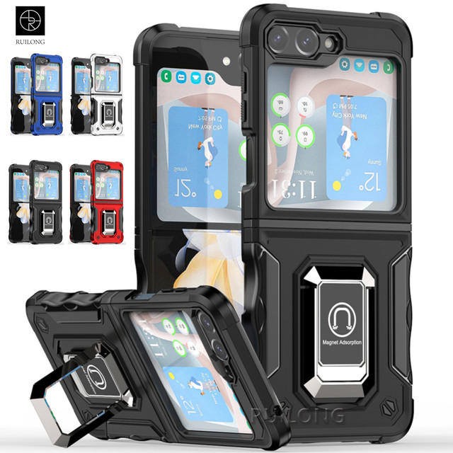 Armor Phone Case Protective Shockproof Holder Magnetic Kickstand Hard Cases for Samsung Galaxy Z Flip 6 5 4 3 Flip6 Flip5