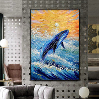 Mintura personnalisé à la main toile œuvre dessin animé baleine Animal peinture à l'huile abstrait couteau affiches pour la décoration intérieure en gros
