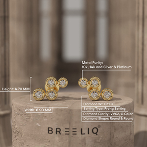 Boucles d'oreilles clous BREELIQ en or blanc 14 carats avec diamants en grappe sertis clos, élégantes, quatre pierres, diamants ronds, bijoux fins, modernes - Product Image 5