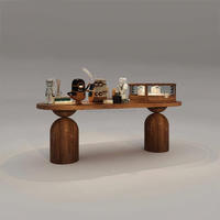 Table console en bois sculpturale moderne - Comptoir d'exposition ovale minimaliste avec bases géométriques pour magasin de détail haut de gamme