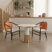 Ensemble de table basse et chaises en cuir et marbre moderne, personnalisable, pour restaurant commercial, hôtel, bureau, balcon