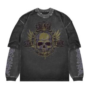 T-shirt graphique surdimensionné pour homme à manches deux couches avec impression numérique lourde 100% coton - Product Image 4