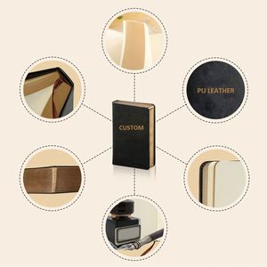 Custom A5 <b>Black</b> Leather Hardcover Journal 100 <b>Sheets</b> Gold Edge Thermal Binding with Custom Logo and Printing - Product Image 2