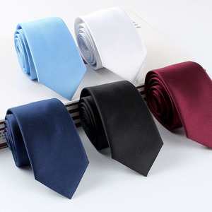 Corbatas de seda con textura de sarga de 6CM, tamaño pequeño, venta al por mayor, padrinos de boda sólidos, corbata negra Lisa <span class=keywords><strong>para</strong></span> hombres - Product Image 2