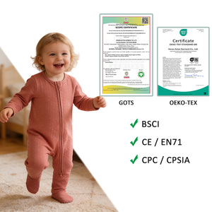 批发有机棉蜂巢提花拉链婴儿服装婴儿连体衣 - Product Image 2