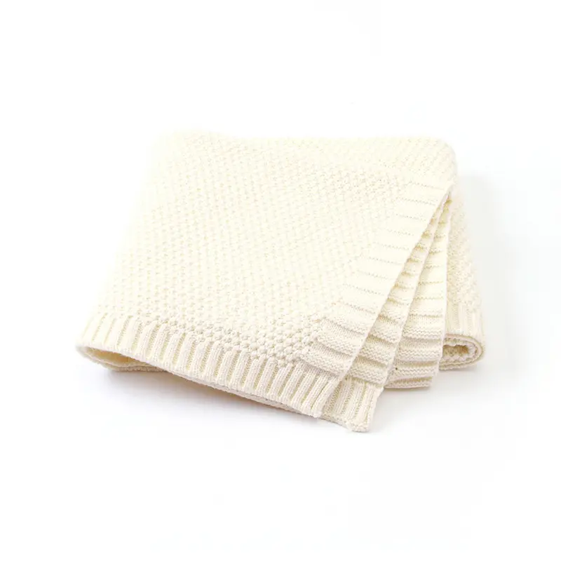 Özel renk hafif katı yumuşak çizgili düz bebek % örme battaniye pamuk kalın sıcak bebek battaniye örme yenidoğan kundak battaniyesi