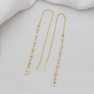 Único chapado en oro plata esterlina 925 enhebrador perla piedras preciosas pendientes joyería Mujer - Product Image 2