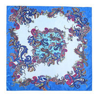 Selendang Satin Persegi 90cm Warna-warni Elegan, Syal Sutra Pelindung Sinar Matahari untuk Pantai, Dua Fungsi, Motif Bunga Mete, Pita Leher