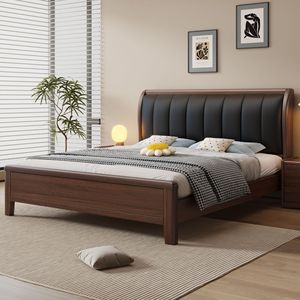 Walnut Wood Solid Wood Platform <b>Bed</b> 1.8m/1.5m <b>Soft</b> Headboard High Box Bedroom Furniture for Home Use - Product Image 1