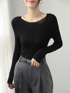 Maglione Base Interno a Mantella di Media Lunghezza per Donna, 100% Lana, Senza Cuciture, Aderente, Stile Coreano, Inizio Autunno - Product Image 3