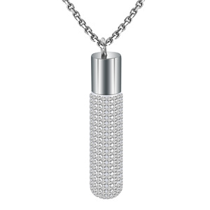 Stainless Steel <b>Lipstick</b> Pendant Necklace 7MM Pave Setting Crystal Chain Elegant Clavicle Jewelry Blue Pink White Black - Product Image 2