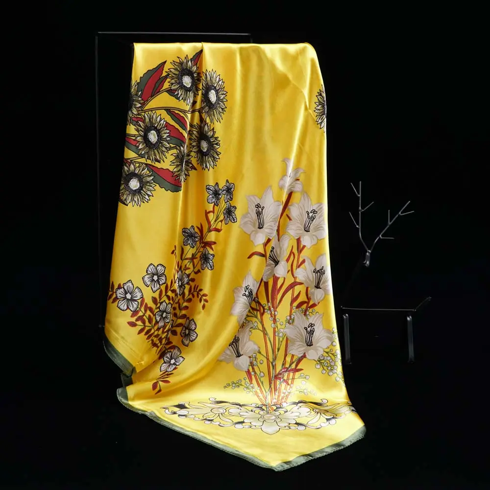 Tissu circulaire en Satin de soie pour femmes, écharpe en sergé imprimé, carré de haute qualité, fabriqué en chine