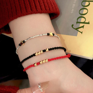 Red <b>Rope</b> <b>Bracelet</b> Women's Black Red Wine Red Color Gold Beads Everyday Wear Jewelry String <b>Bracelet</b> - Product Image 2