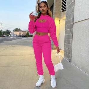 Beautyshow Women Clothes Solid Long Sleeve Crop Top Sweatpants and <strong>Hoodie</strong> Set Women's Sets - Product Image 5