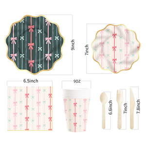 DAMAI - Juego de Platos, Servilletas y Vasos de Papel con Lazo Rosa para Fiestas, Vajilla Desechable, Artículos para Fiestas de Cumpleaños para Niñas, Artículos para Despedidas de Soltera - Product Image 3