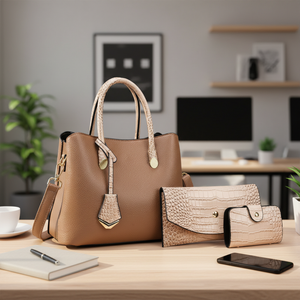 Ensemble de sacs à main 3 pièces pour <span class=keywords><strong>femme</strong></span> en cuir imperméable grainé, sac à bandoulière avec pochette et portefeuille à motif litchi - Product Image 3