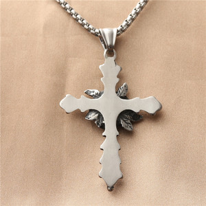 European American Style Stainless Steel <b>Cross</b> Pendant <b>With</b> Rose Design Men's Necklace Gift 190163 - Product Image 2
