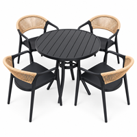 Ensemble de salon de jardin extérieur, table ronde en aluminium avec fauteuils en rotin pour jardin, hôtel, café