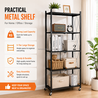 Étagère de rangement pliable en métal à roulettes, sans boulons, noire, sans assemblage, organisateur de garage pliable