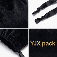 Pochette de rangement de luxe en velours noir recyclable avec logo personnalisé estampé à chaud, sac à cordon pour bijoux, artisanat et cadeaux