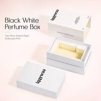 Boîte cadeau de parfum personnalisée noire et blanche, deux pièces, couvercle et base, papier texturé, logo en relief, emballage d'échantillon, OEM