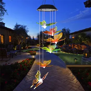 Butterfly Solar Light, Christmas Solar Butterfly Wind Chime Color Changing Outdoor Solar Garden Decorative Lights