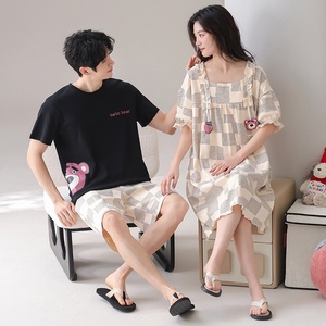 Pijamas de Pareja de Verano, Algodón Puro, Manga Corta, Pantalones Cortos, Nuevo Estilo 2025, Camisón Dulce para Mujer, Ropa de Dormir para <span class=keywords><strong>Hombre</strong></span> - Product Image 3