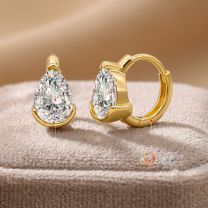 Pendientes Huggie de Moissanita VVS con Corte de Pera, Oro Sólido de 14K, Engaste de Garra, Geométricos, Modernos, de Lujo para Mujer, Uso Diario - Product Image 4