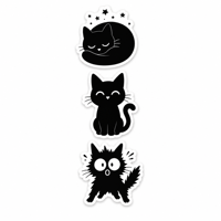 Lot d'autocollants personnalisés motif chat noir minimaliste, découpés avec bordure blanche, mignons pour ordinateur portable, bouteille d'eau, coque de téléphone, carnets – Idéal pour les amoureux des chats