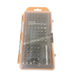 Factory direct supply 100 pieces screwdriver bit set with magnetic bit holder slotted Cross Torx Square hex Pozi clutch bits