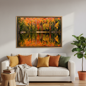 Autumn Forest Reflection <b>Canvas</b> Wall Art - Fall Landscape Print,GOLD <b>FRAMED</b> <b>CANVAS</b> - Product Image 3