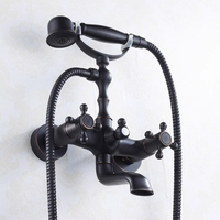 Robinet de baignoire mural vintage en laiton noir mat, style téléphone traditionnel, mitigeur bain-douche à double poignée croisée, luxe hôtelier