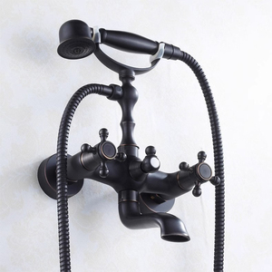 Robinet de baignoire vintage noir mat à montage mural, style téléphone traditionnel, mitigeur <span class=keywords><strong>bain</strong></span>-douche avec deux poignées croisées pour villa de luxe - Product Image 6