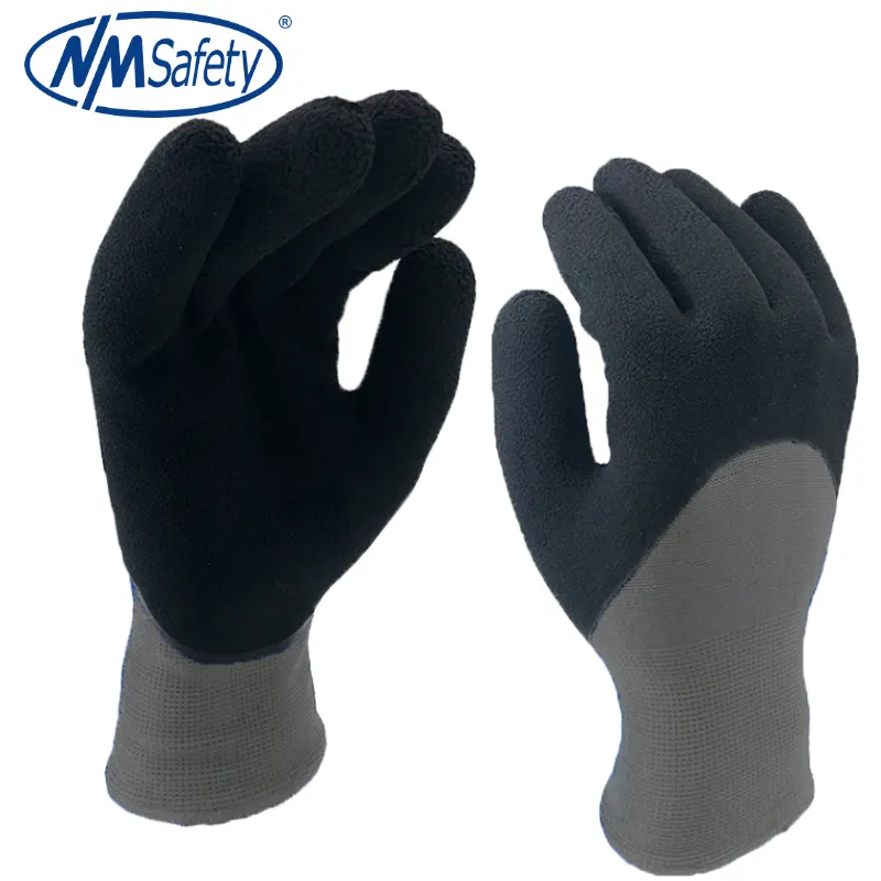 NMSAFETY thick two layer winter wear liner coated with latex foam safety gloves with CE EN 388 2016 2241X